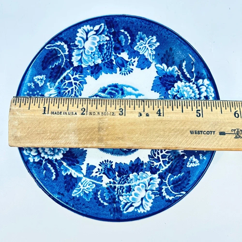 Vintage Wood & Sons English Scenery Blue White Saucers Set of 4 Transferware